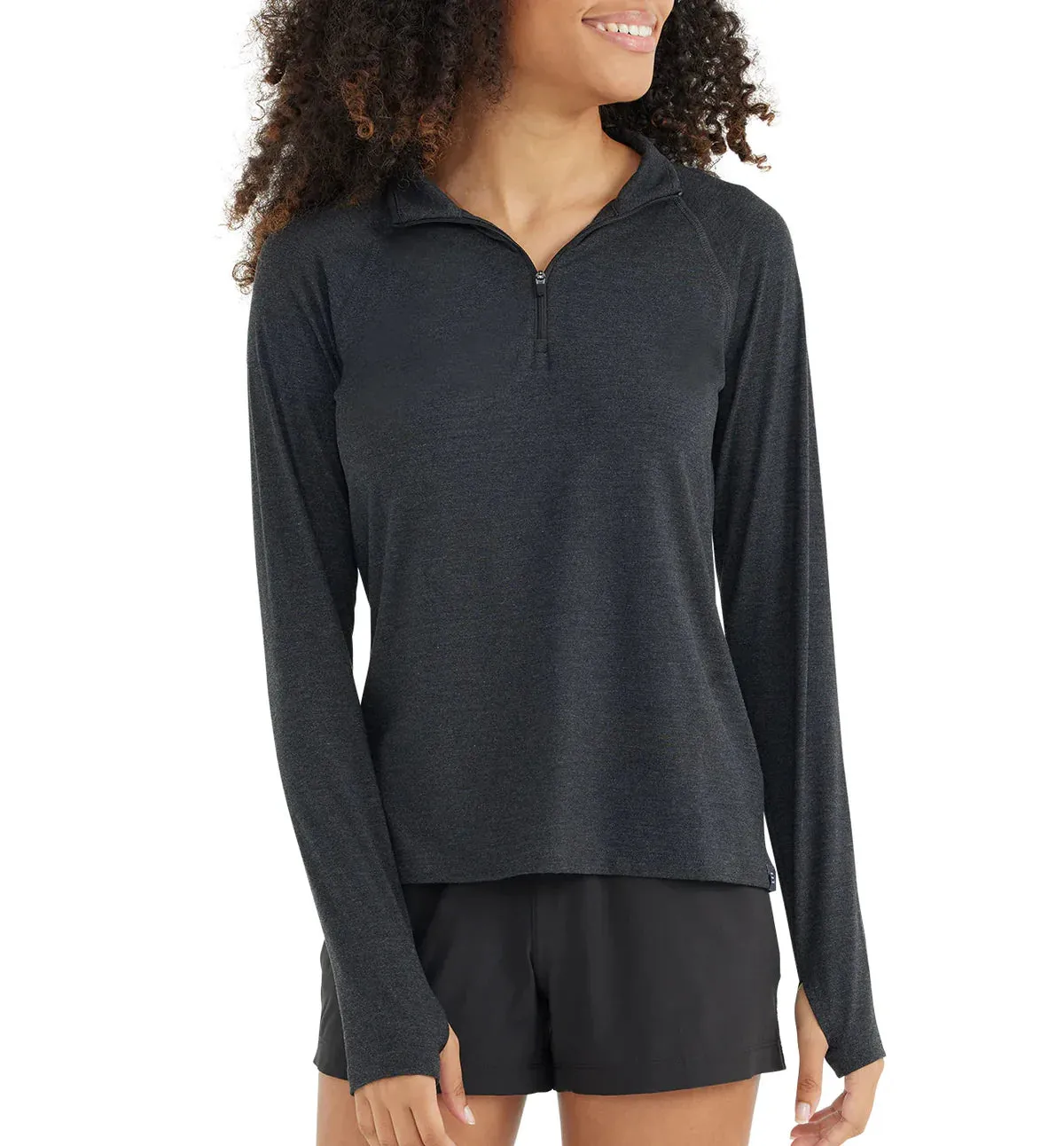 Free Fly Women's Bamboo Flex Quarter Zip in Heather Black