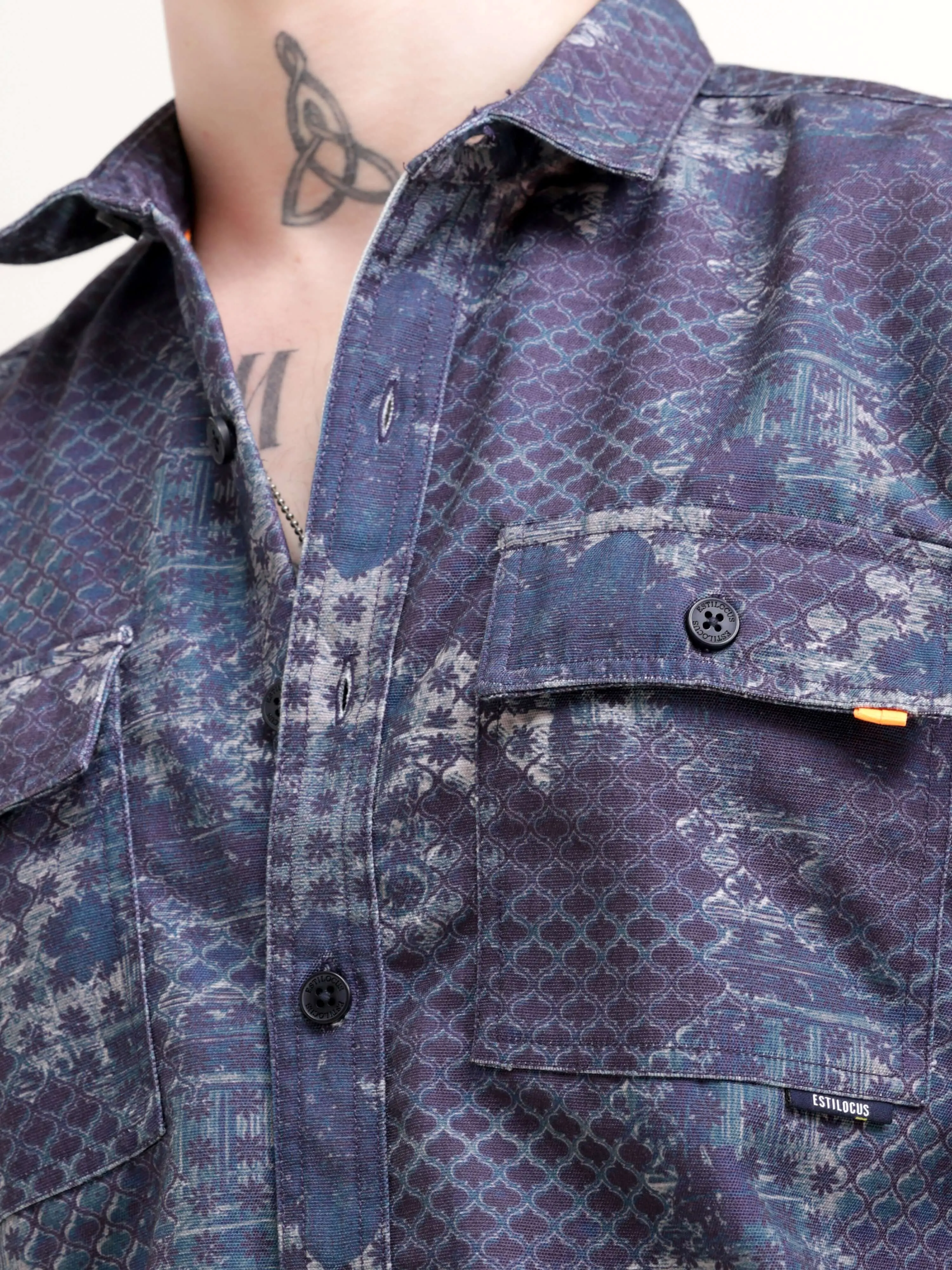 Geometric Print Indigo Overshirt