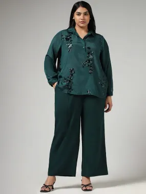 Gia Solid Emerald Green Wide Leg Trousers