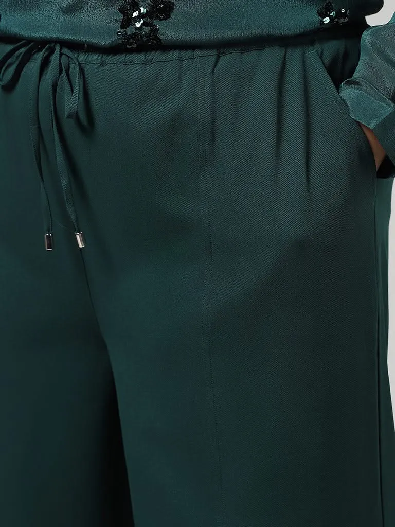 Gia Solid Emerald Green Wide Leg Trousers