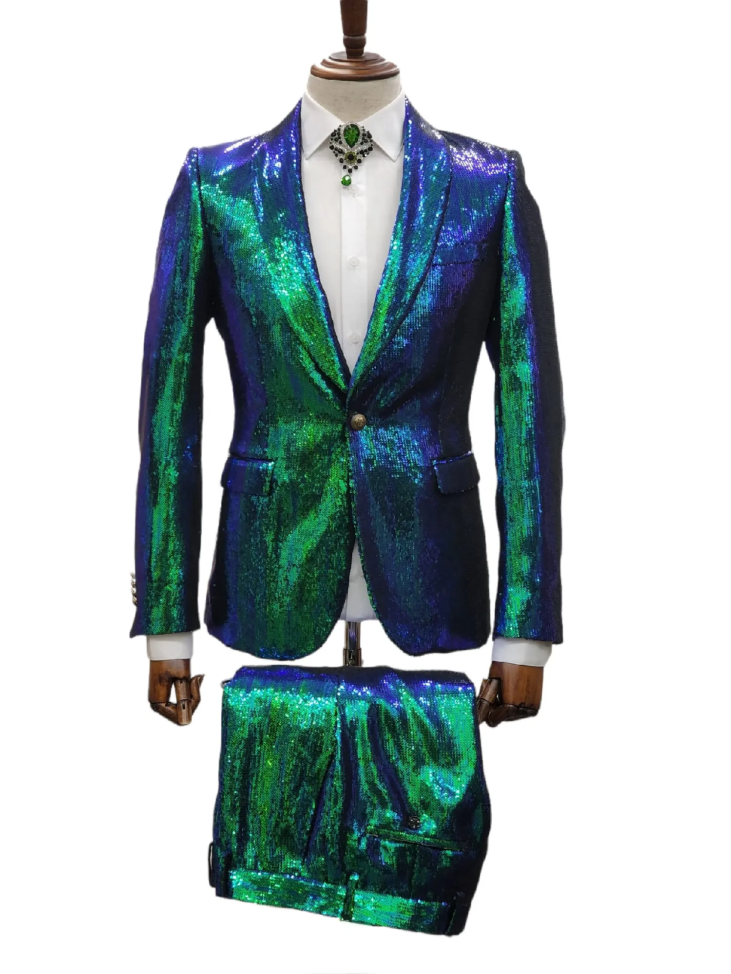 Giovanni Testi 2 Button Slim Fit Shawl Lapel Sequin Suit GT1SS-2008 Green