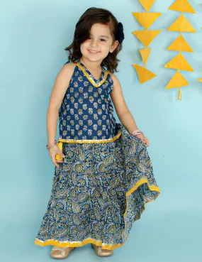 Girl's Blue Color Fusion Wear Top With Long Skirt Set - KID1 Girls