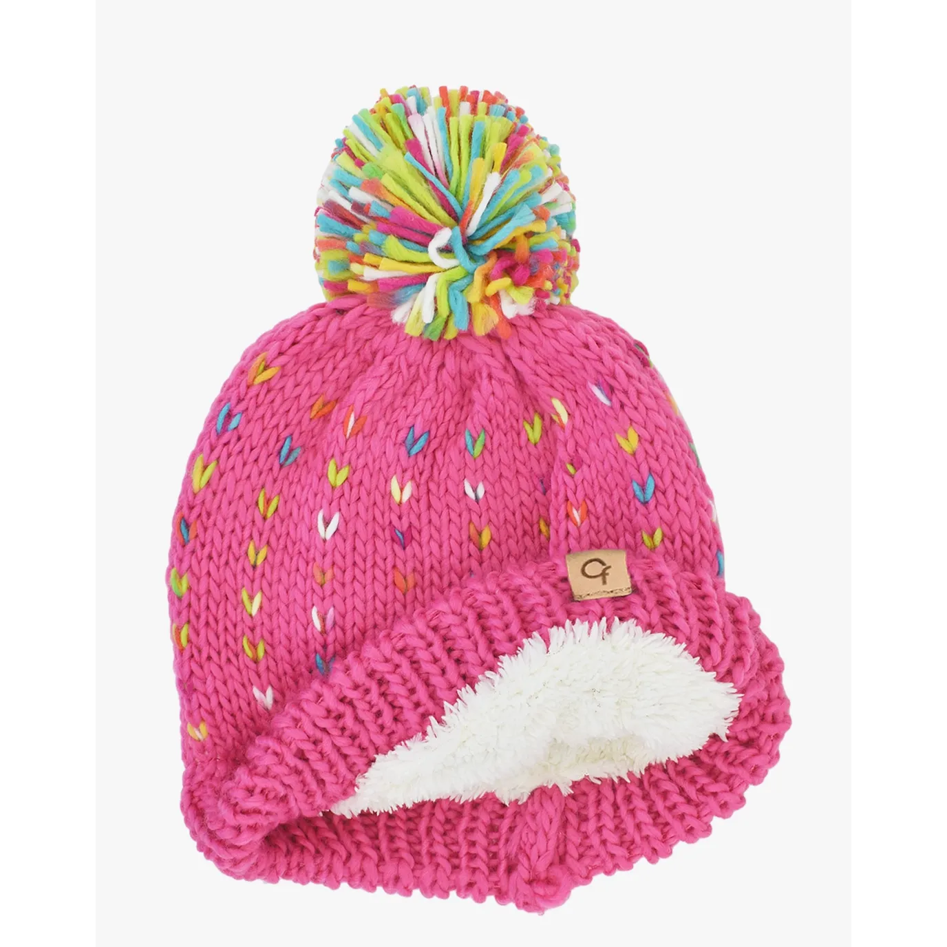 Girls confetti knit hat with furry fleece lining