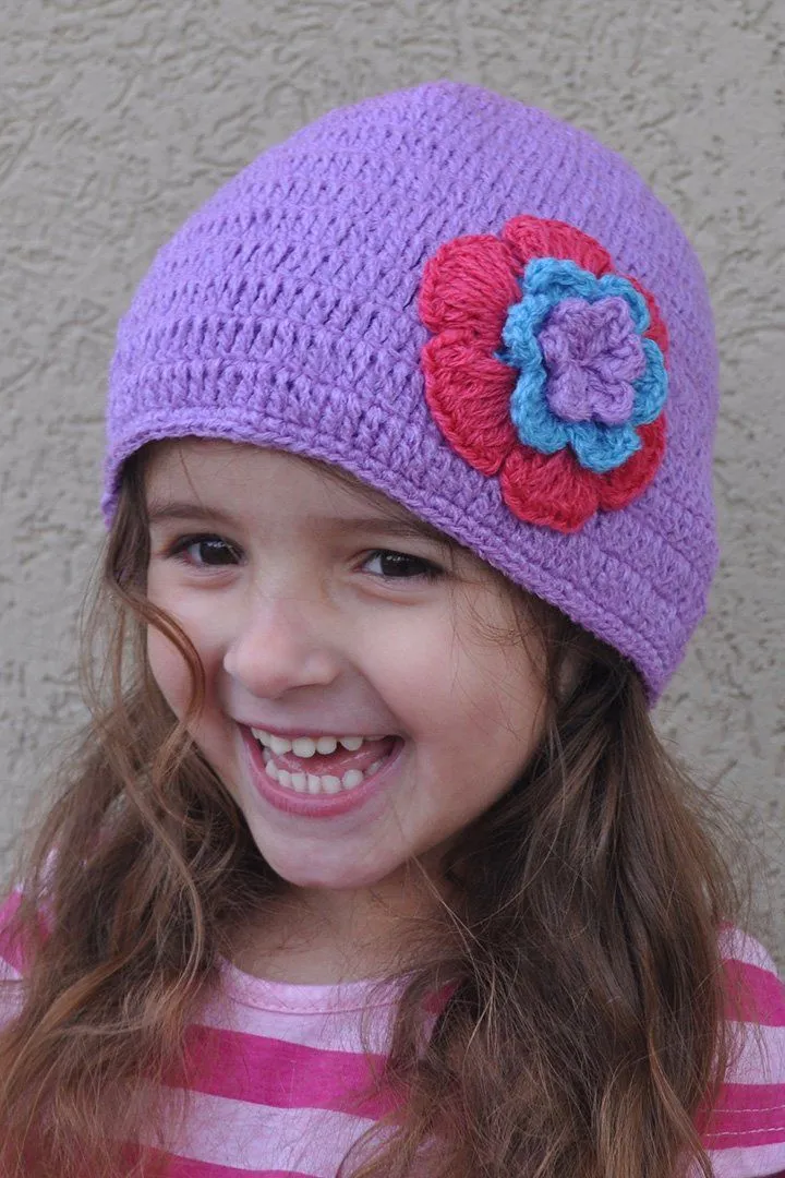 Girls Crochet Flower Beanie Hat