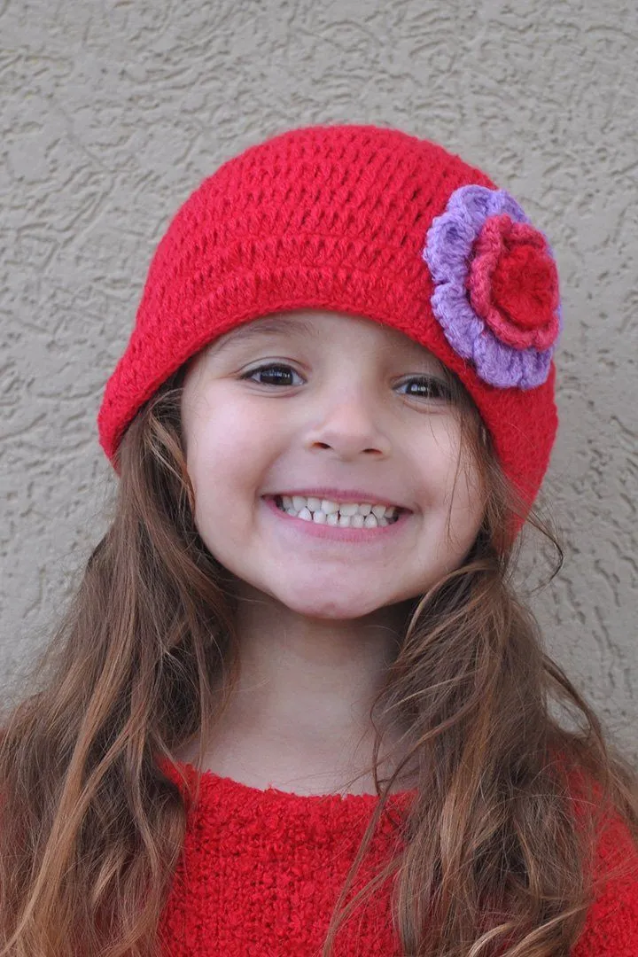 Girls Crochet Flower Beanie Hat