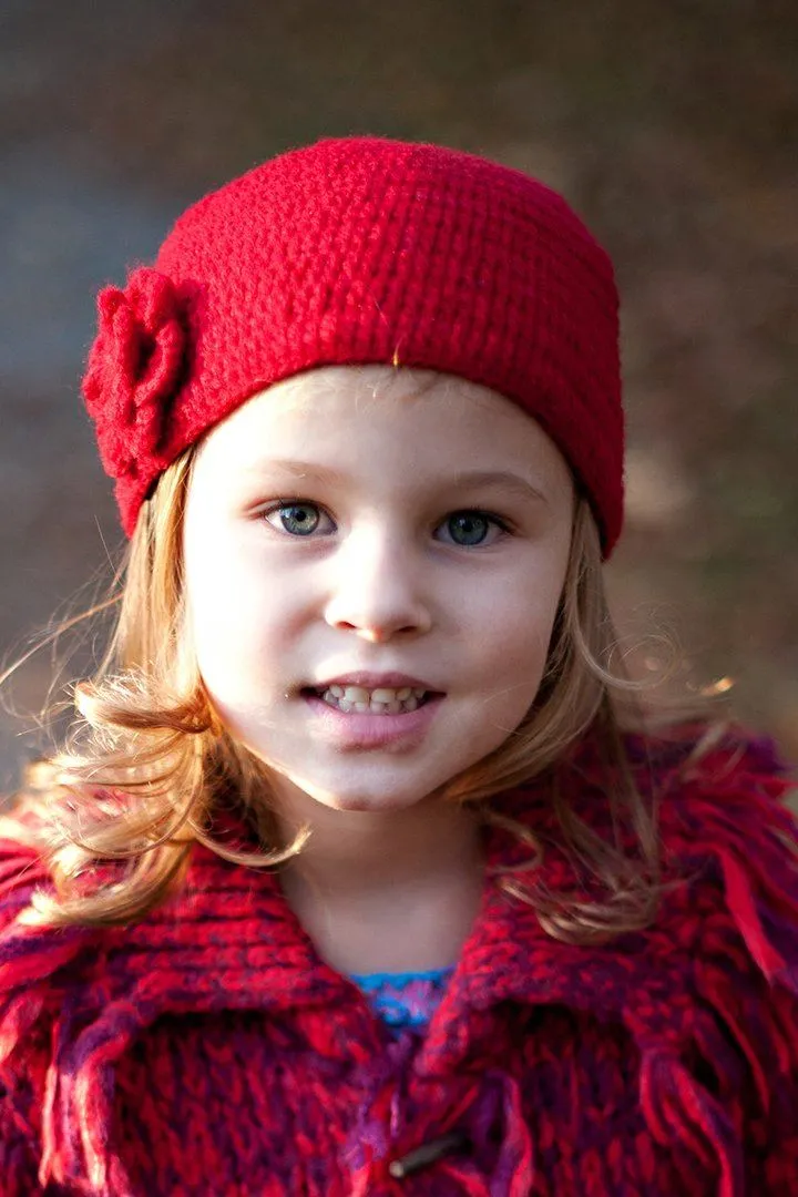 Girls Crochet Flower Beanie Hat