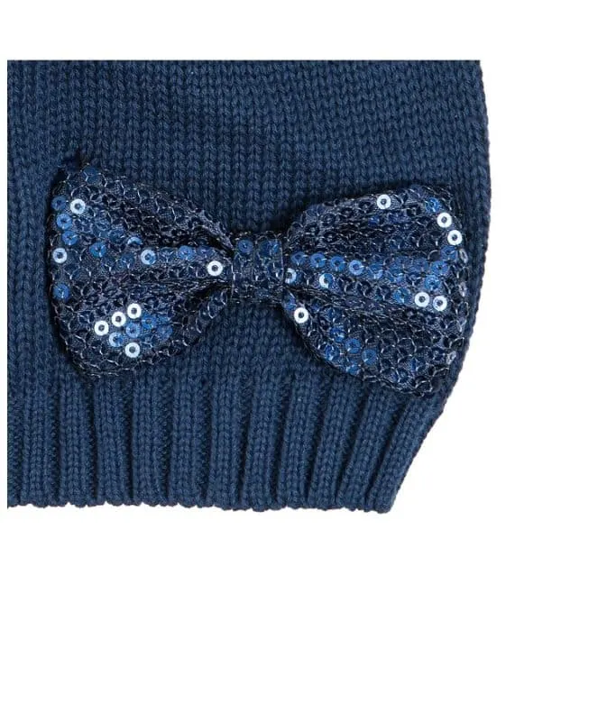 Girls Hat Navy Knit Bowtie