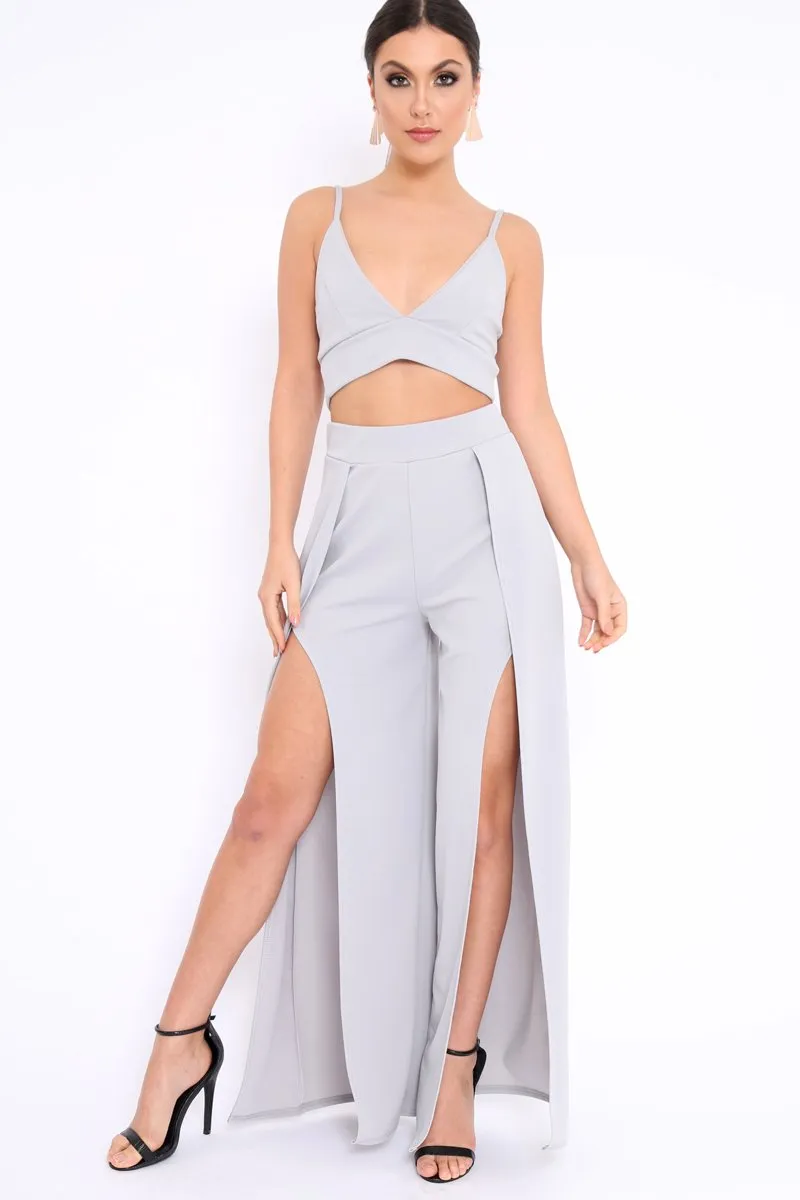 Grey Bralet and Split Front Wide Trousers Co-ord - Alesana