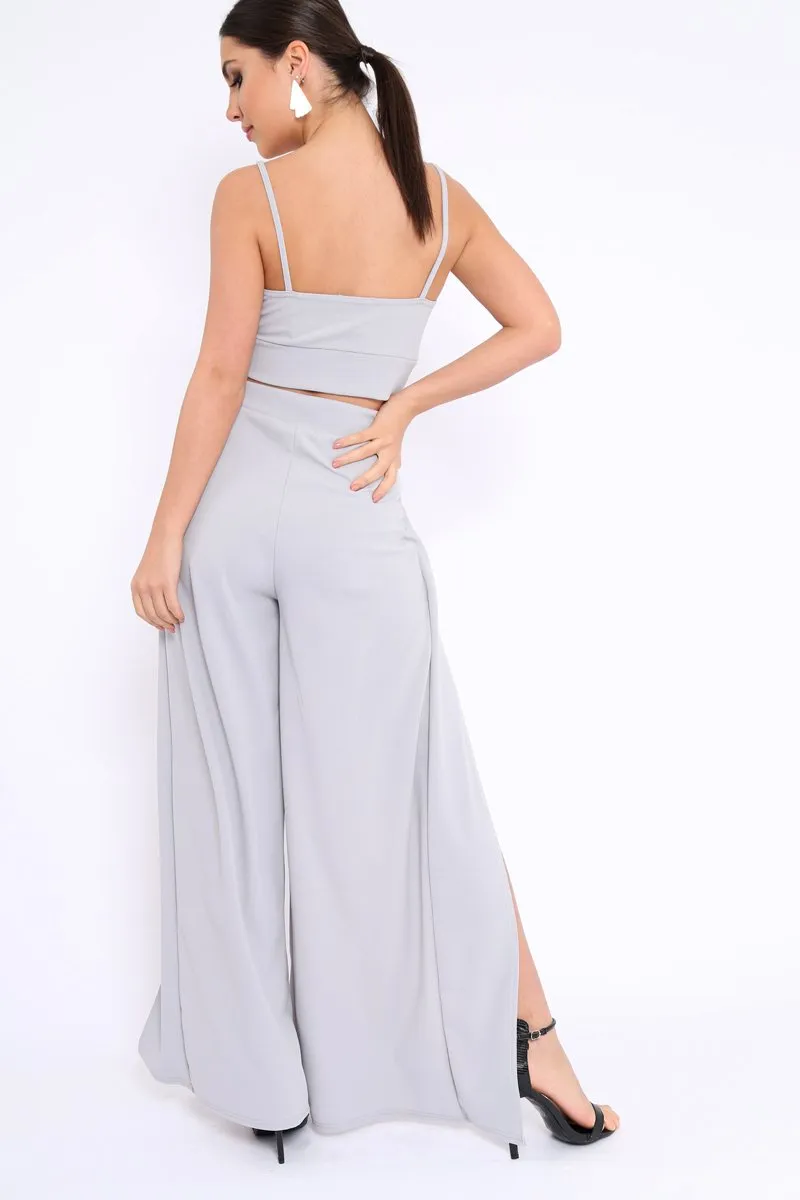 Grey Bralet and Split Front Wide Trousers Co-ord - Alesana