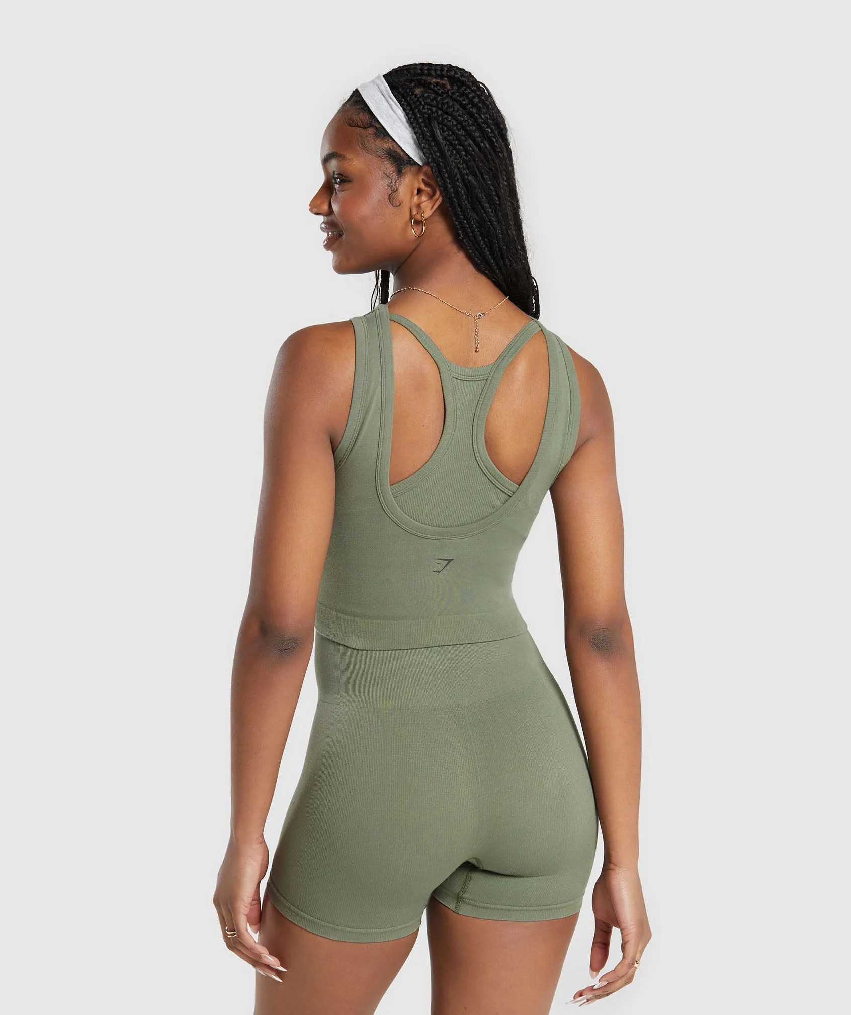 Gymshark Ribbed Cotton Seamless Body Fit Tank - Base Green