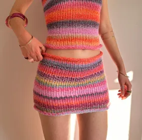 Handmade knitted mini skirt in pink, purple, orange and yellow