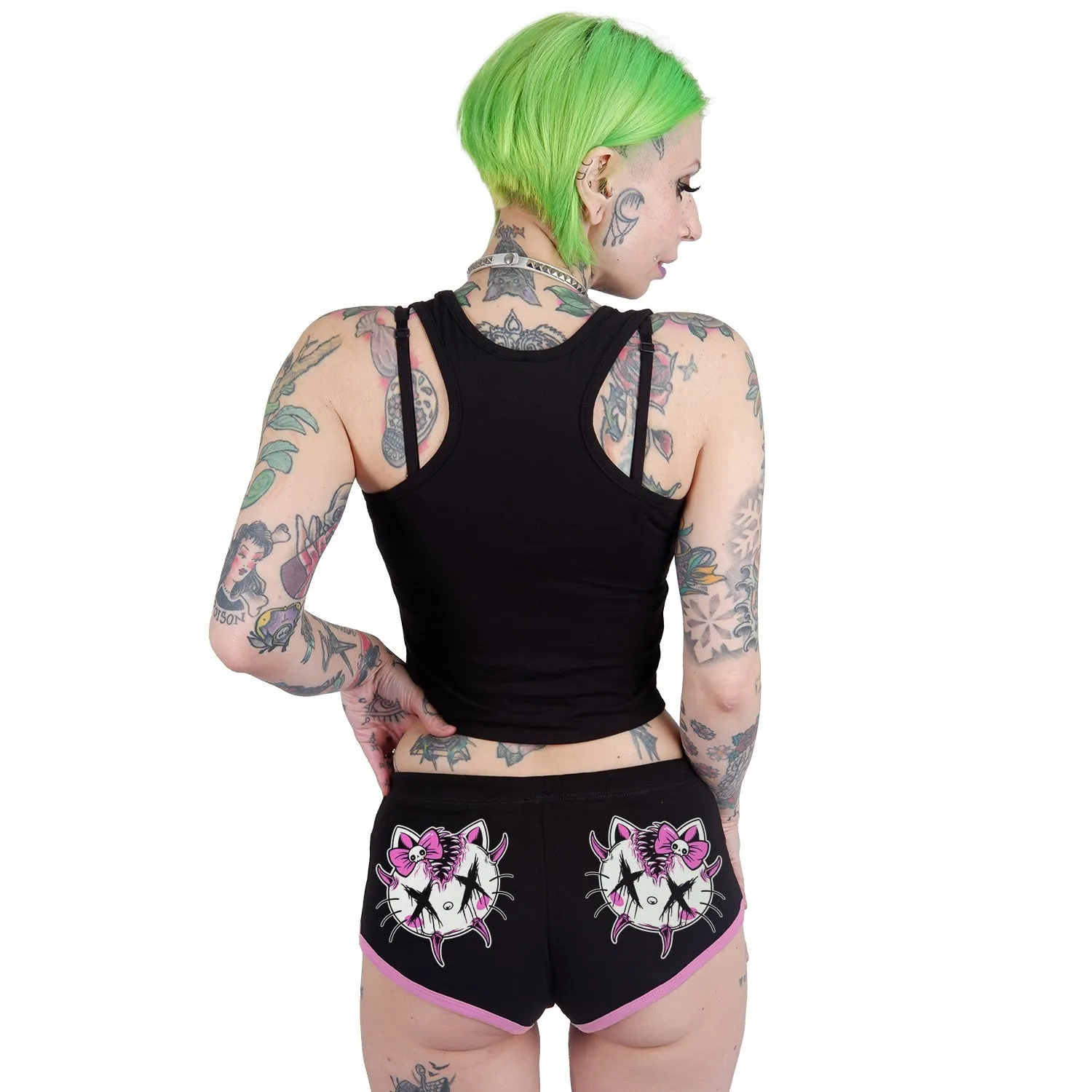 Hello Creepy Kitty Black & Pink Short Shorts