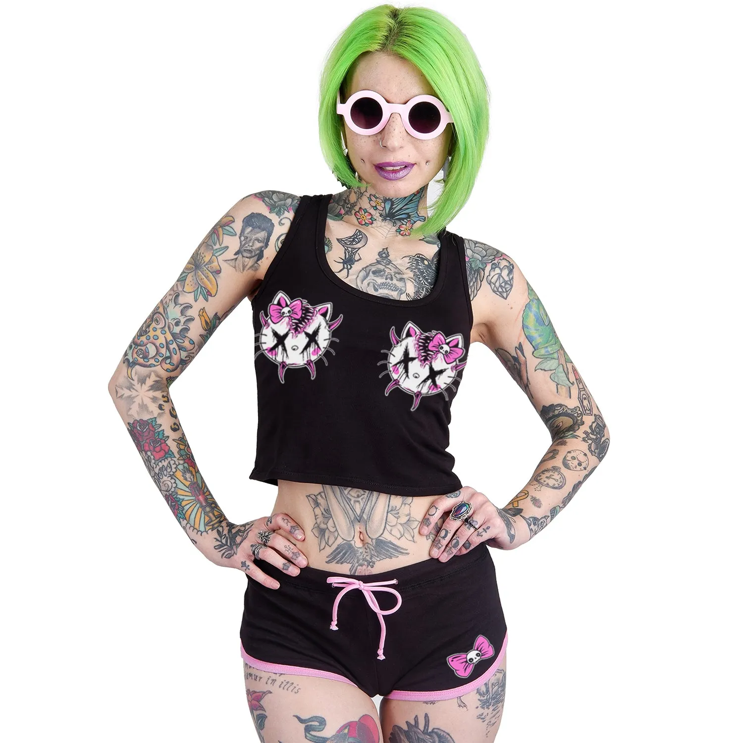 Hello Creepy Kitty Black & Pink Short Shorts