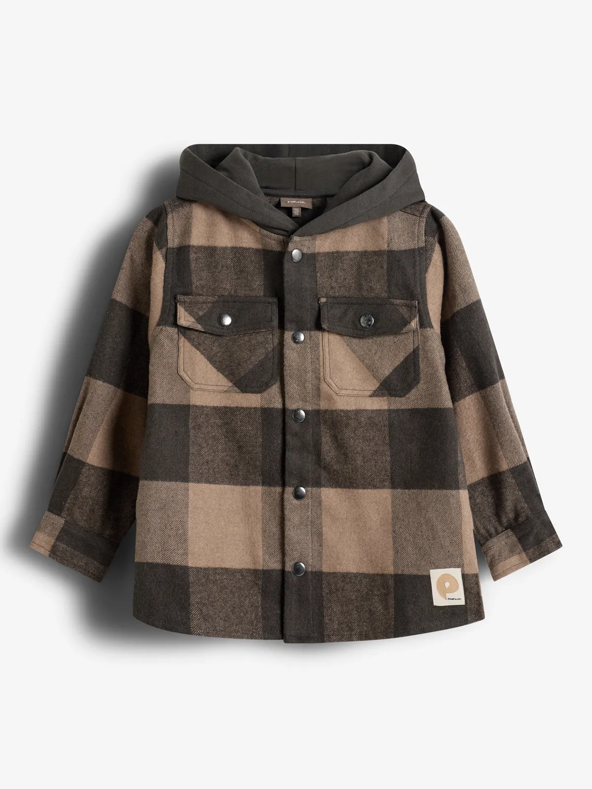 Hooded Plaid Shacket - Kids - Dark Beige/Grey Melange