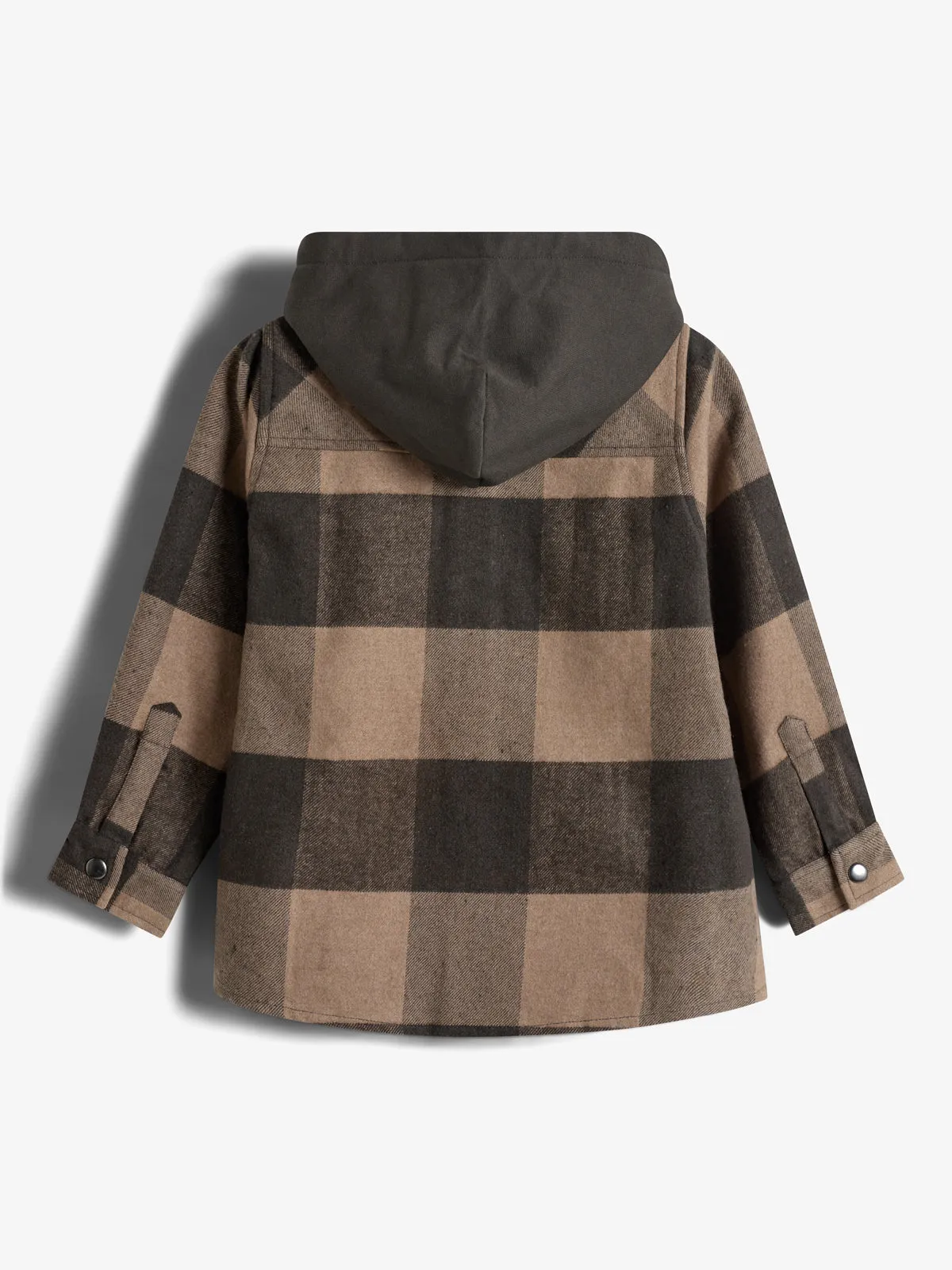 Hooded Plaid Shacket - Kids - Dark Beige/Grey Melange