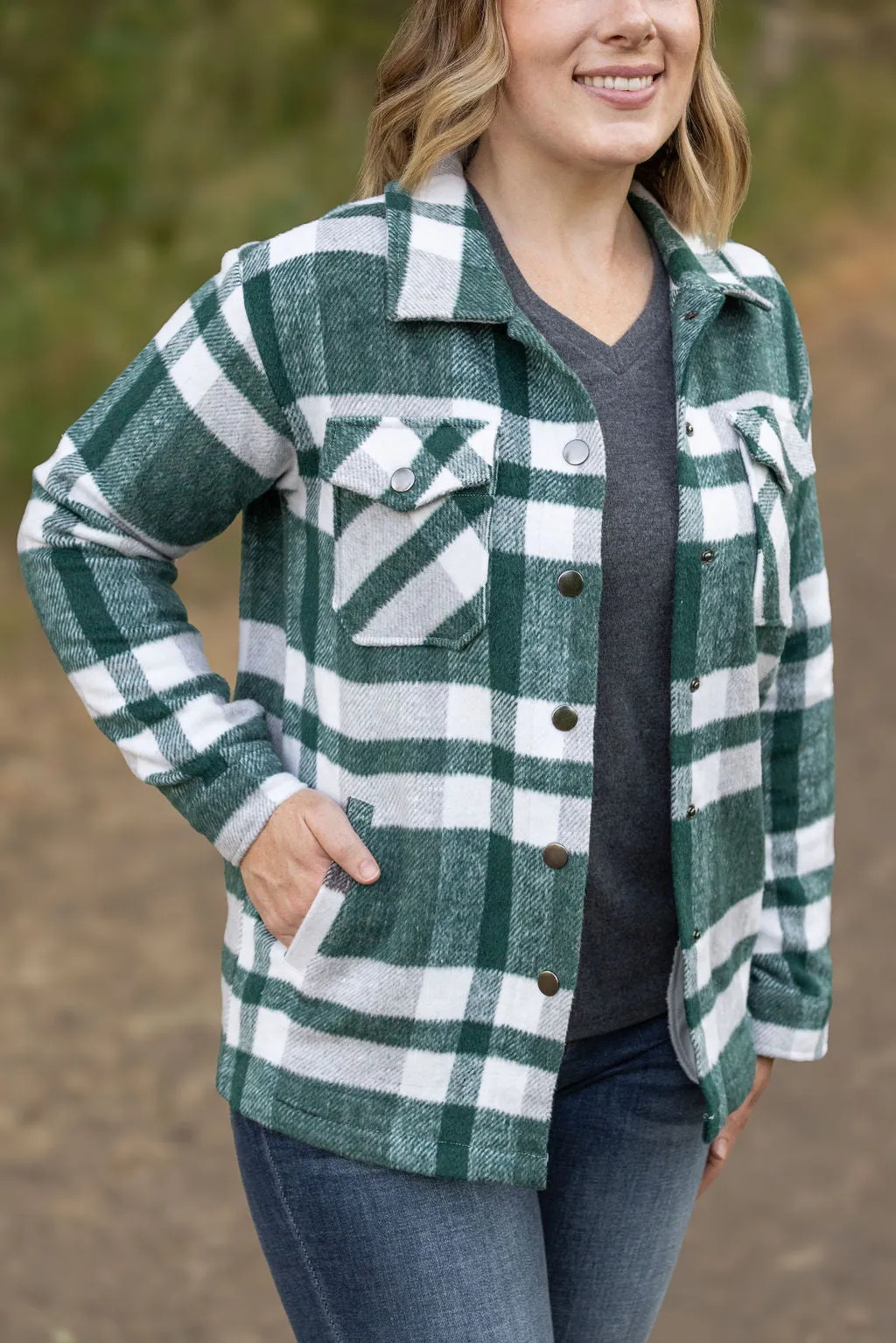 IN STOCK Norah Plaid Shacket - Classic Green and Grey Mix FINAL SALE