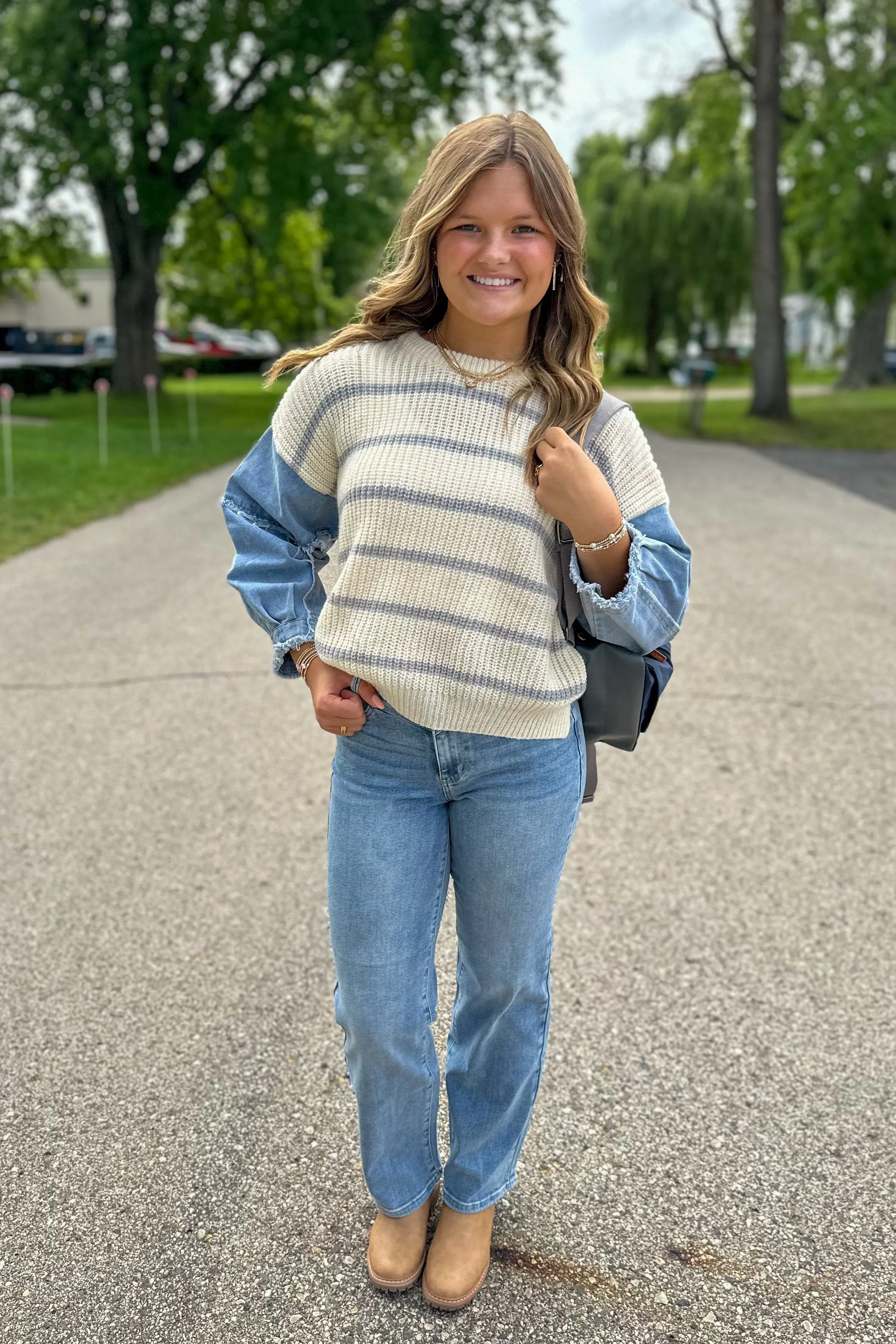 Ivory & Grey Striped Sweater