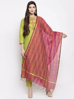 Jashvi Lime Green Solid Kurta With Trousers & Dupatta.