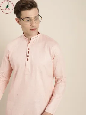 Jashvi Men's Pink Pure Cotton Short Kurta