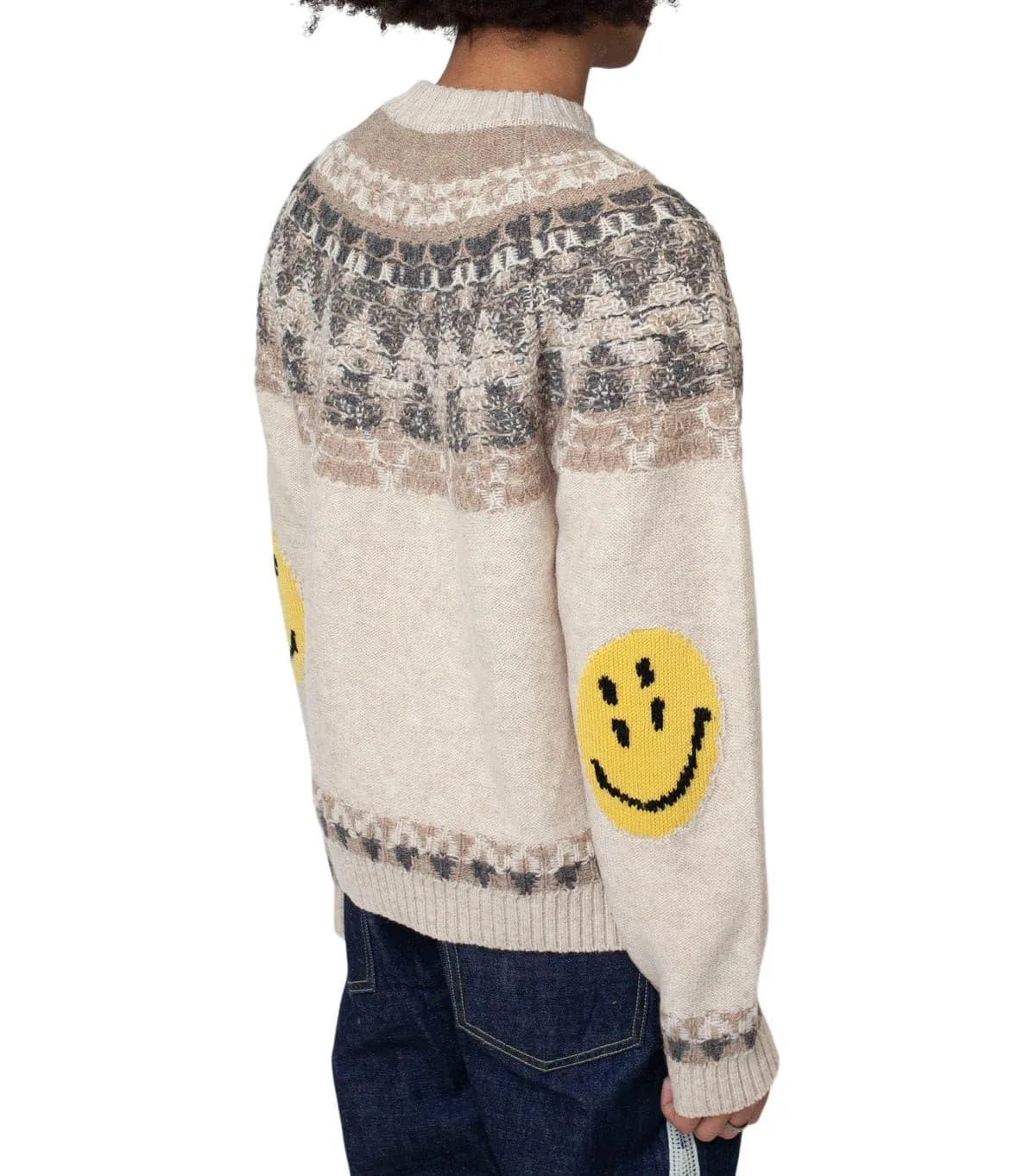 Kapital 5G Wool Nordic Smilie Patch Raglan Sweater Beige