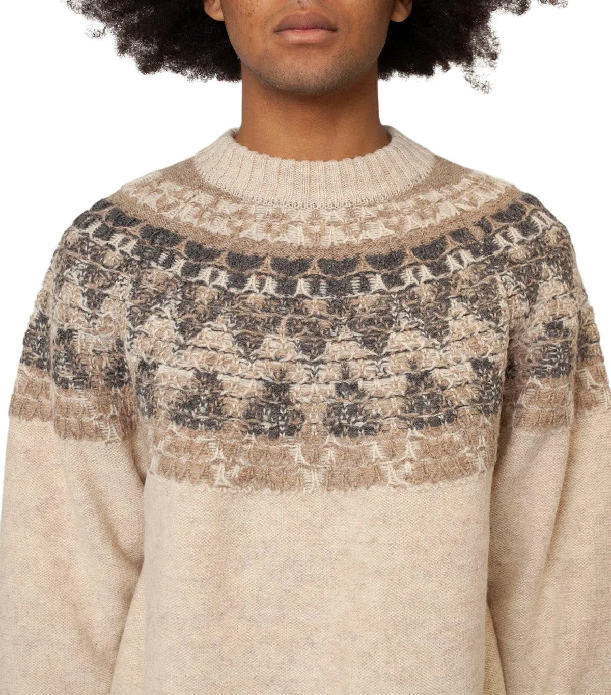 Kapital 5G Wool Nordic Smilie Patch Raglan Sweater Beige