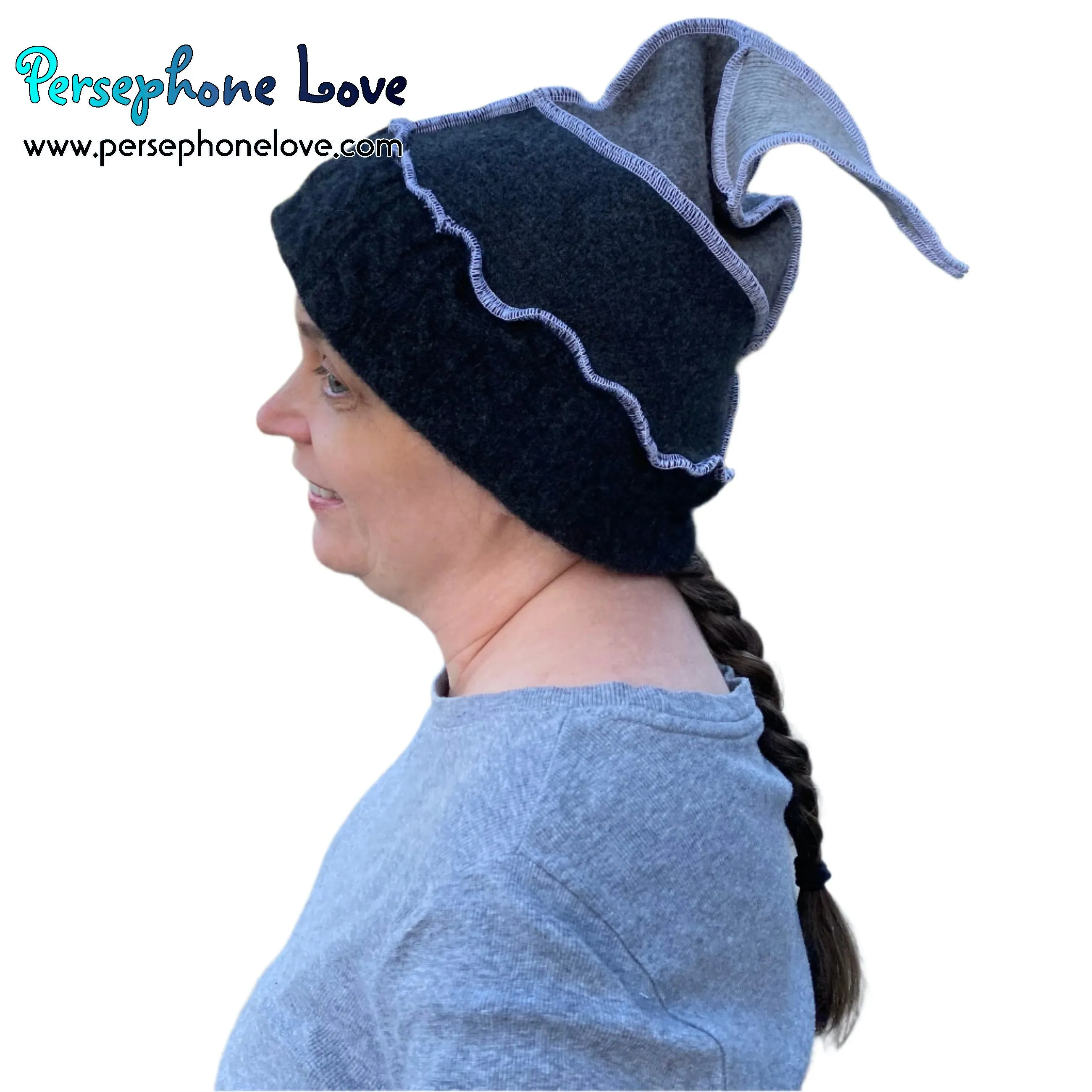 Katwise inspired grey 100% felted cashmere/fleece recycled sweater elf hat-1518