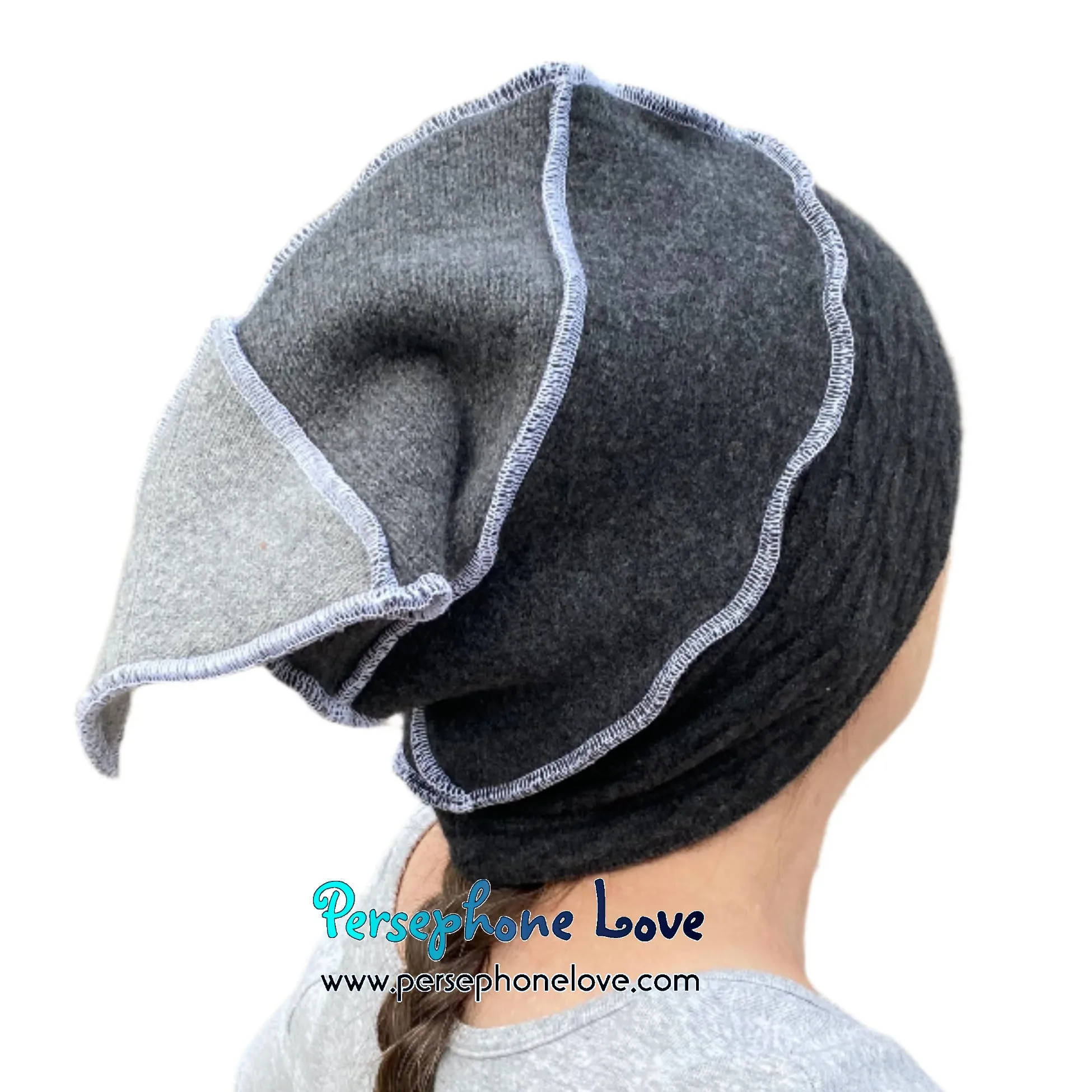 Katwise inspired grey 100% felted cashmere/fleece recycled sweater elf hat-1519