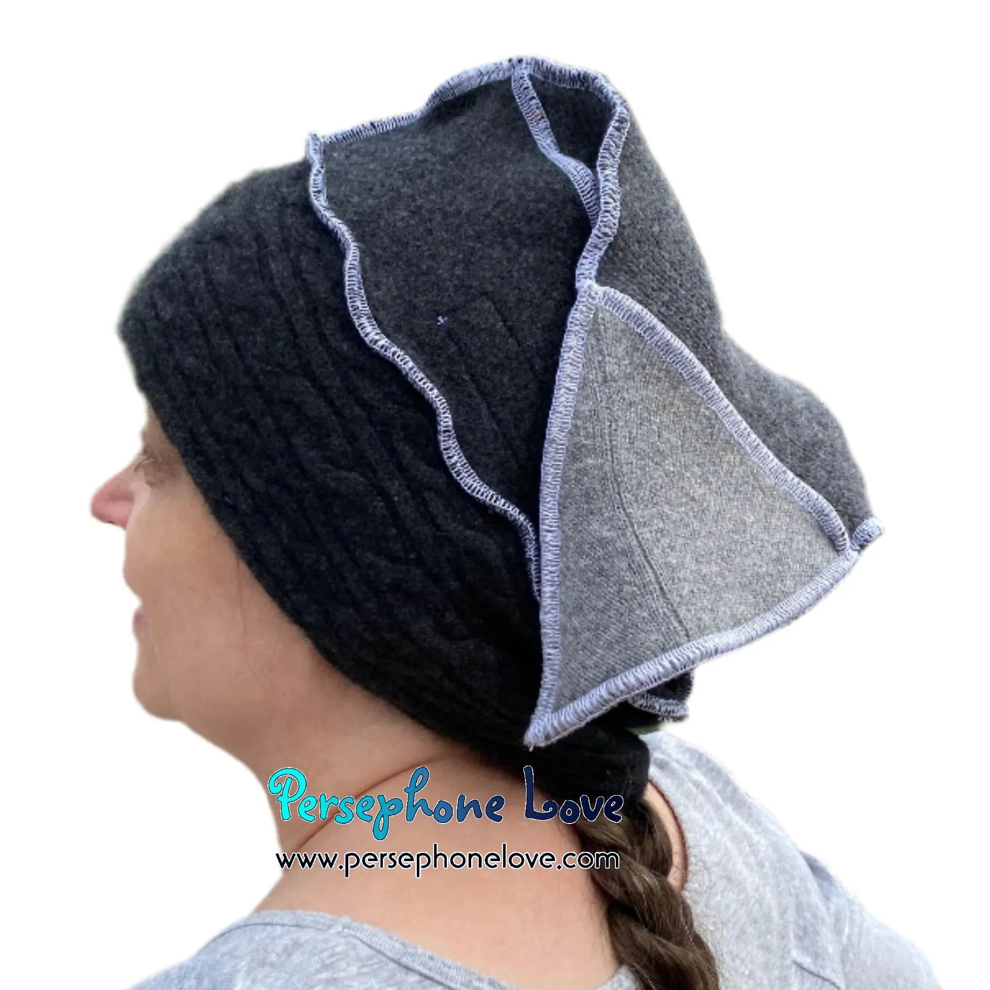 Katwise inspired grey 100% felted cashmere/fleece recycled sweater elf hat-1519