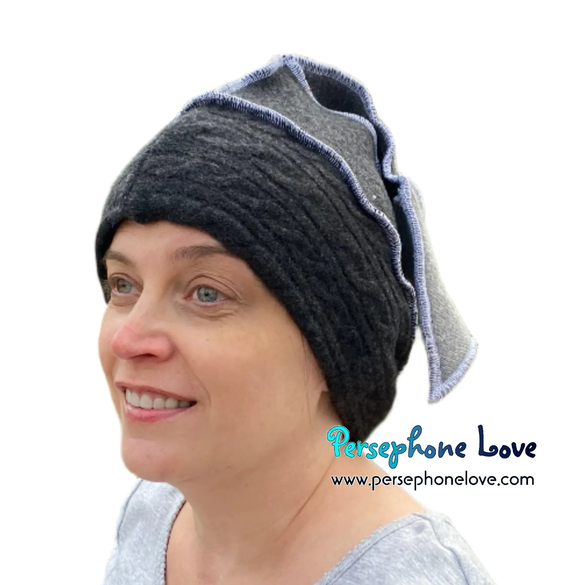 Katwise inspired grey 100% felted cashmere/fleece recycled sweater elf hat-1519