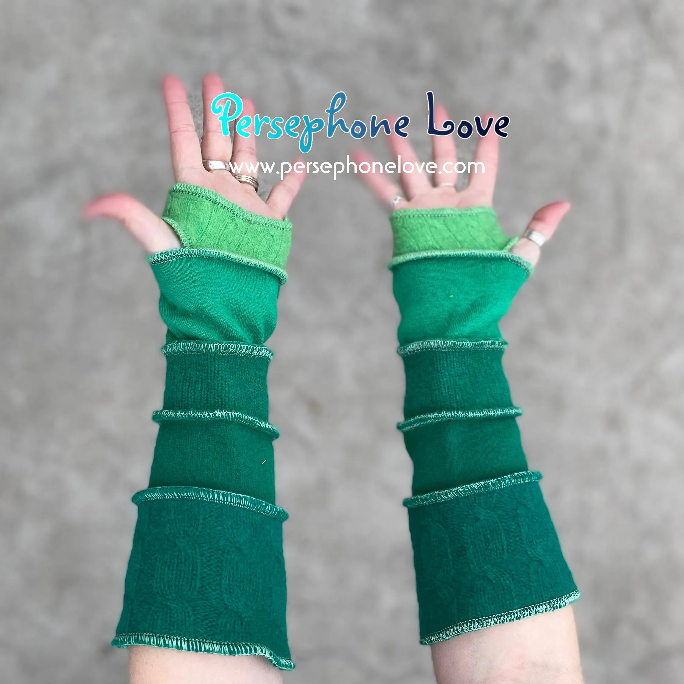 Katwise inspired needle-felted green upcycled sweater arm warmers-1363