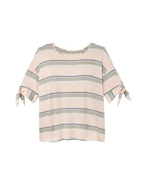 Kinara Tied 3/4 Sleeve Tee | Pink / Light Grey