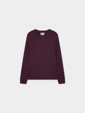 Knit Cable Sweater-Heathered Burgundy/Grey