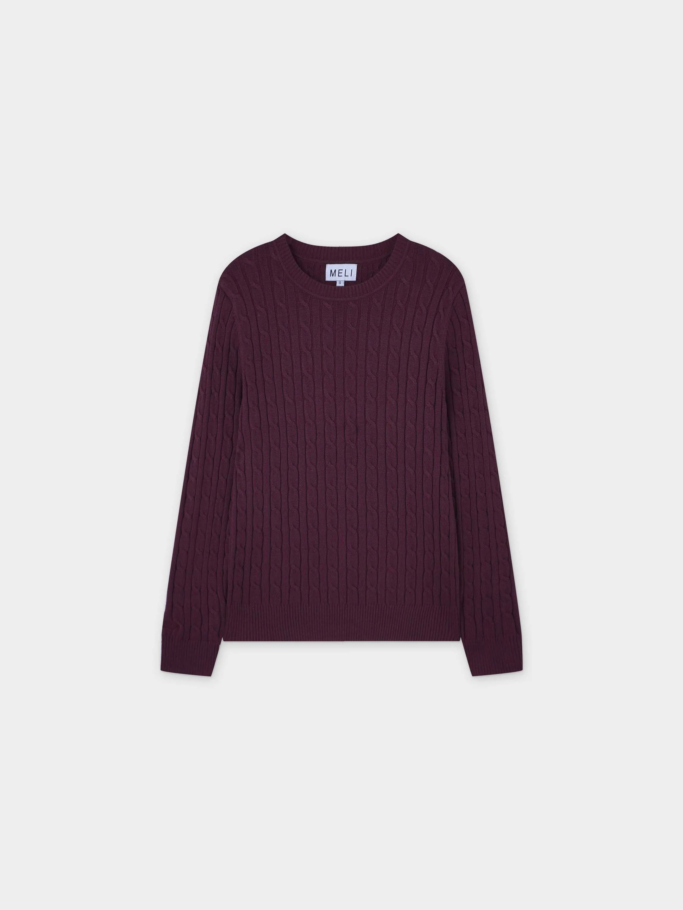 Knit Cable Sweater-Heathered Burgundy/Grey