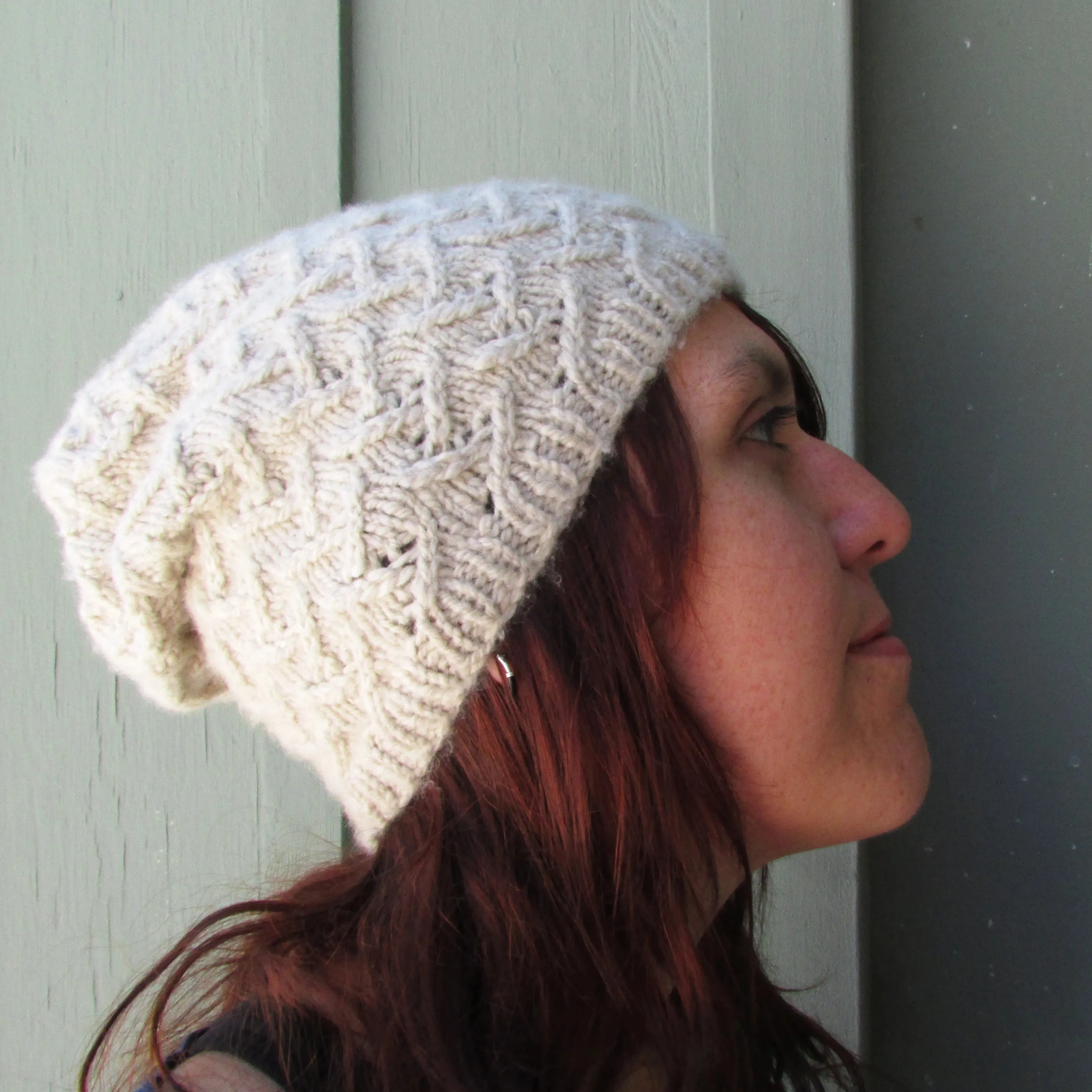 Lattice Slouchy Hat, Intermediate Knitting Pattern