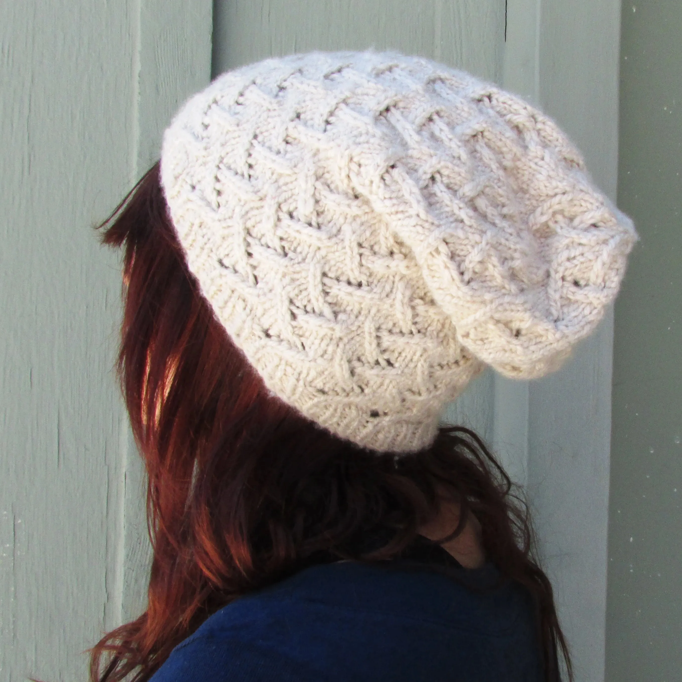 Lattice Slouchy Hat, Intermediate Knitting Pattern