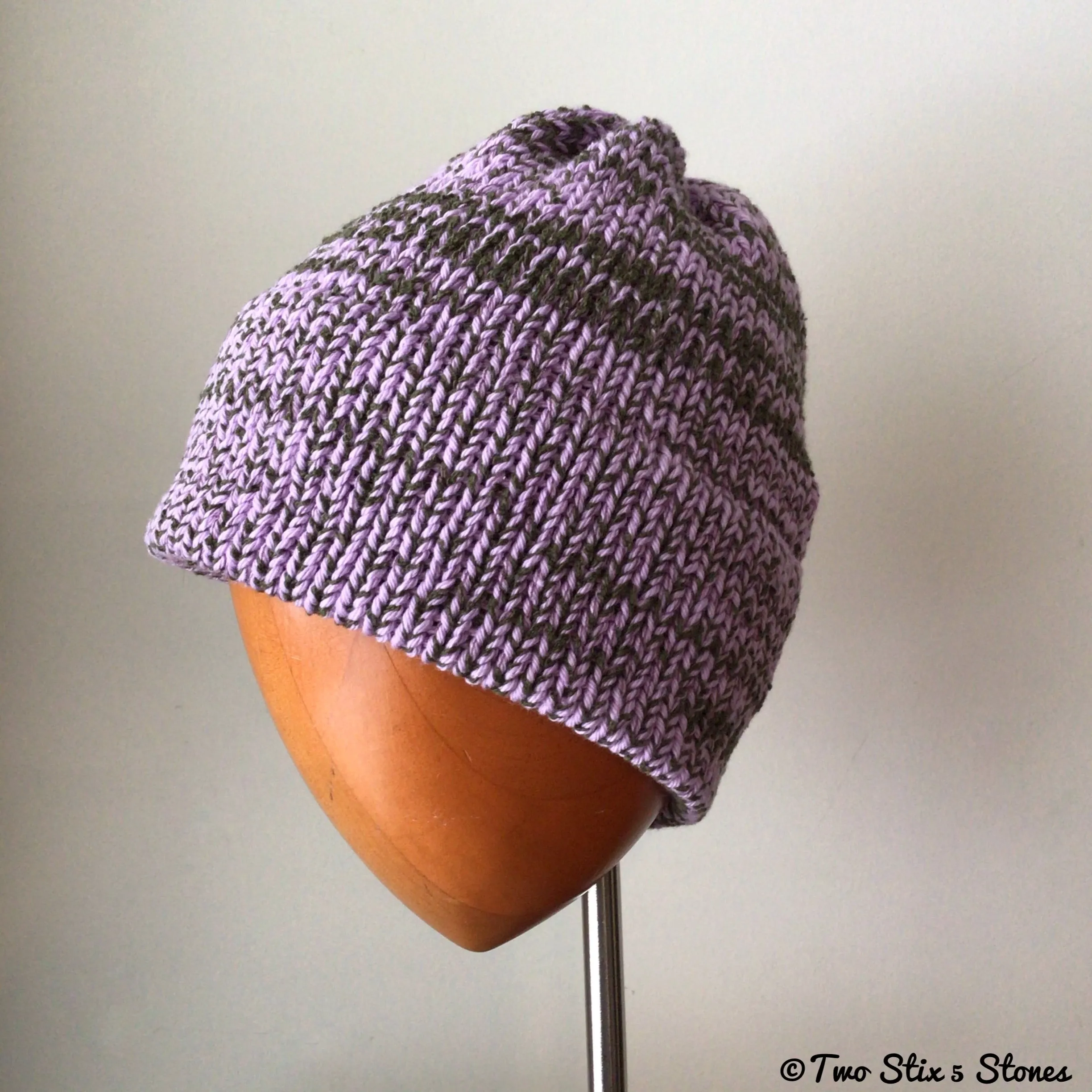 Lavender & Hunter Green Tweed Knit Beanie