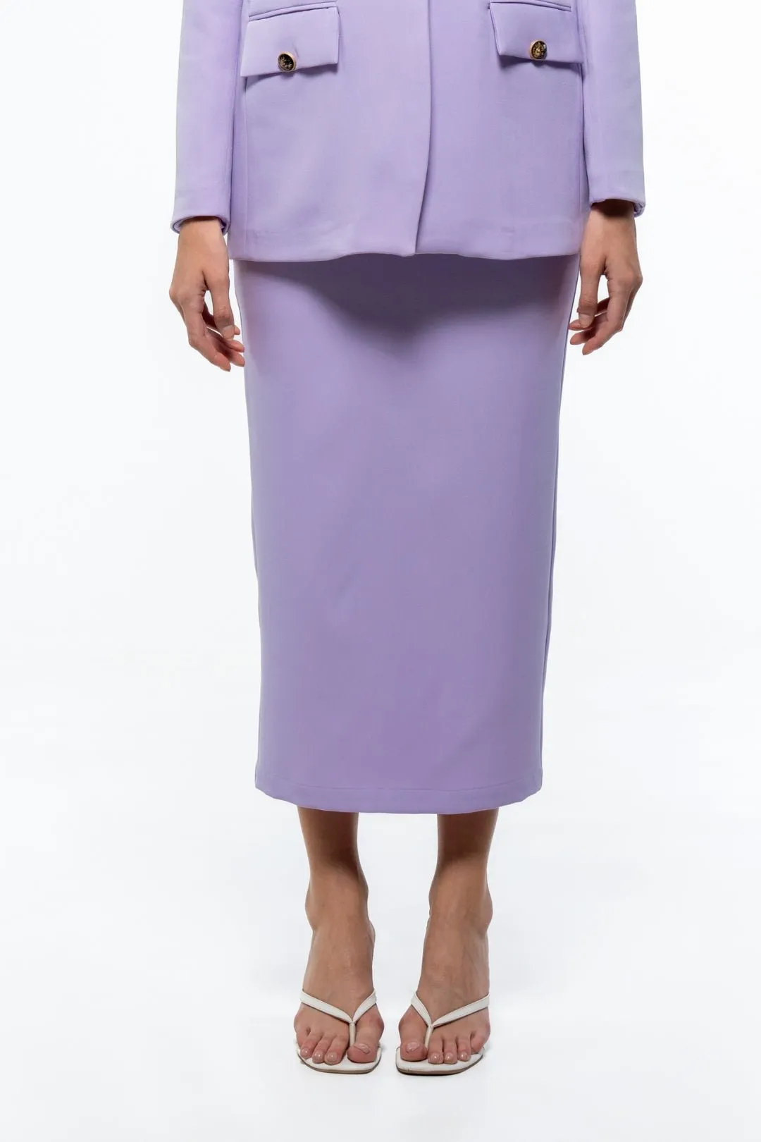 LAVENDER CALF LENGTH PENCIL SKIRT