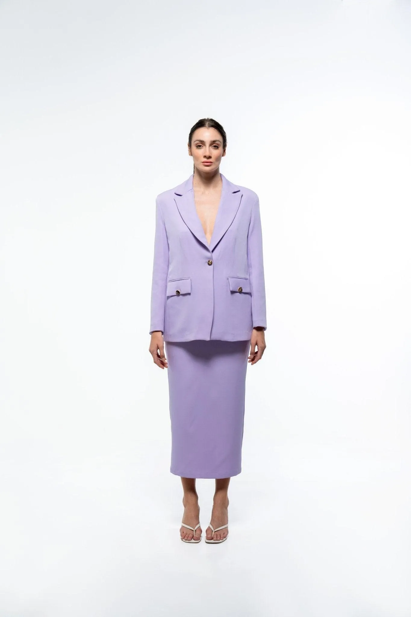 LAVENDER CALF LENGTH PENCIL SKIRT