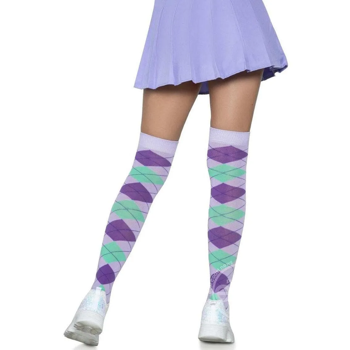 Leg Avenue Argyle Knit Over The Knee Socks Lavender