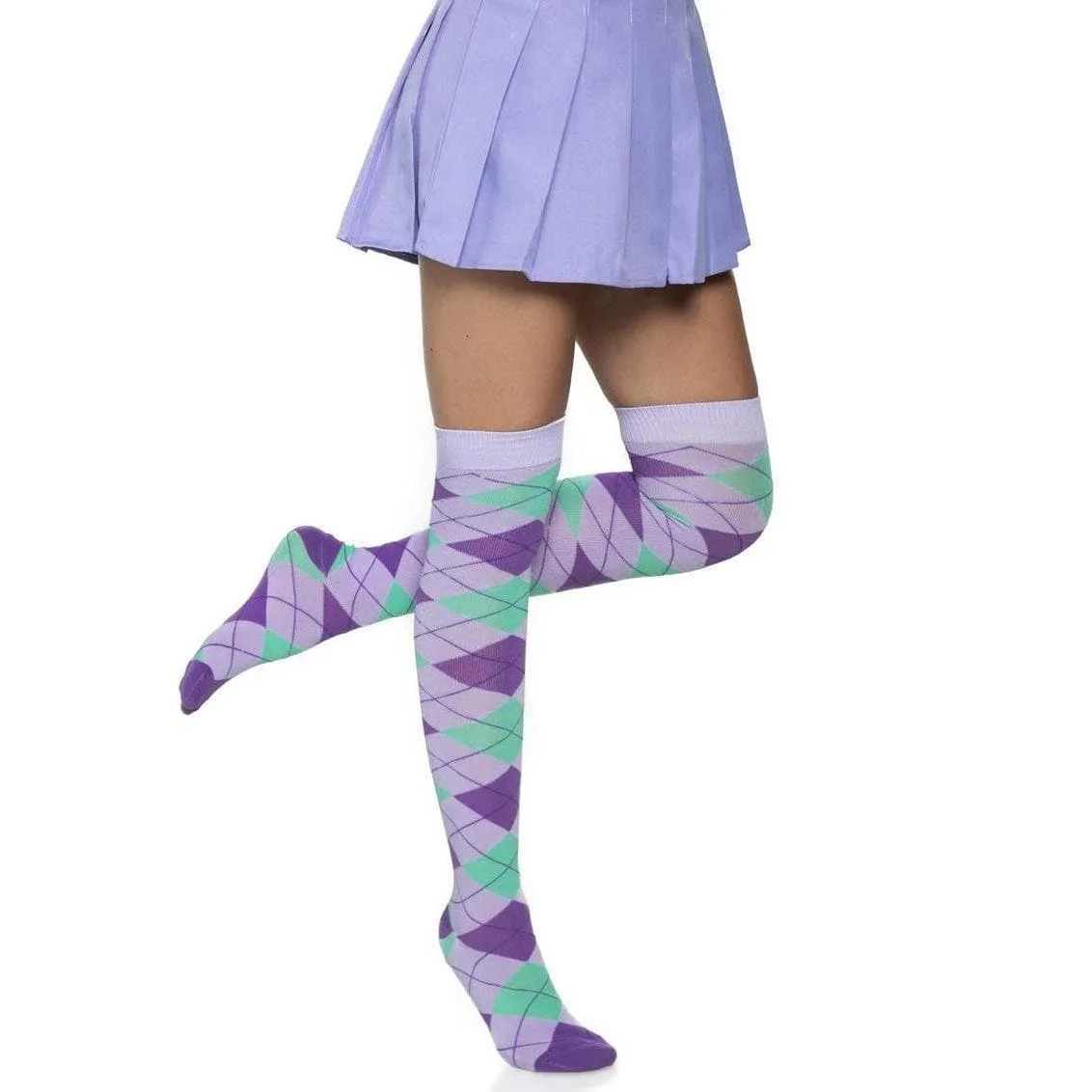 Leg Avenue Argyle Knit Over The Knee Socks Lavender