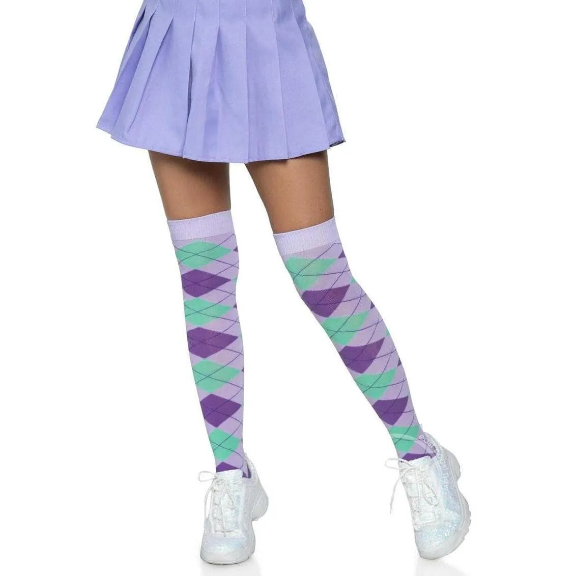 Leg Avenue Argyle Knit Over The Knee Socks Lavender