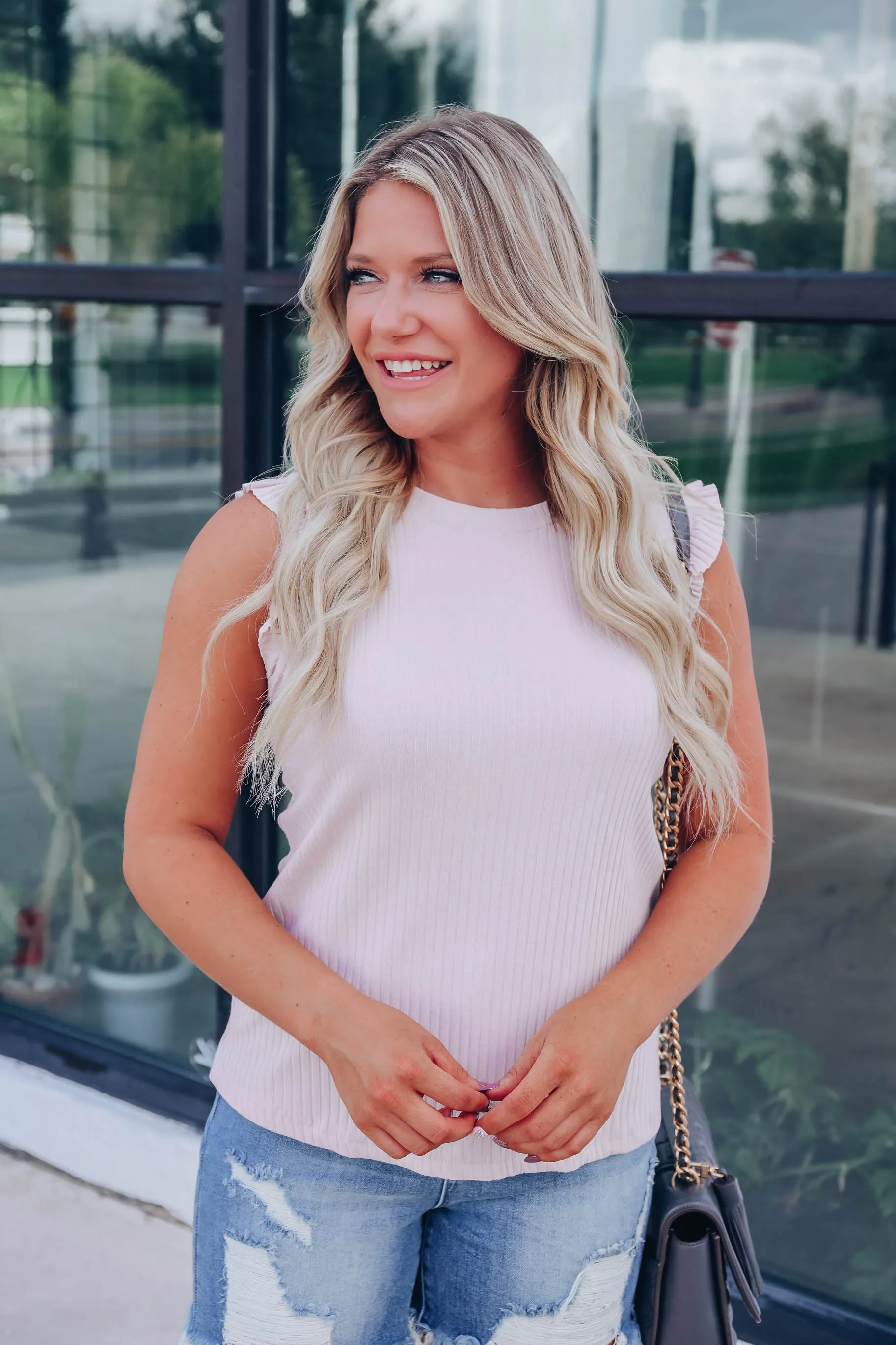 Lessie Ribbed Sleeveless Top - Blush