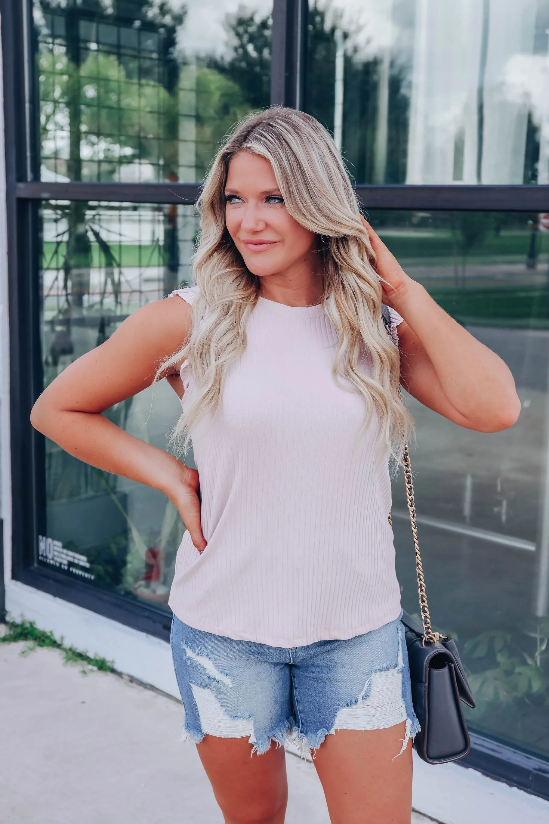 Lessie Ribbed Sleeveless Top - Blush