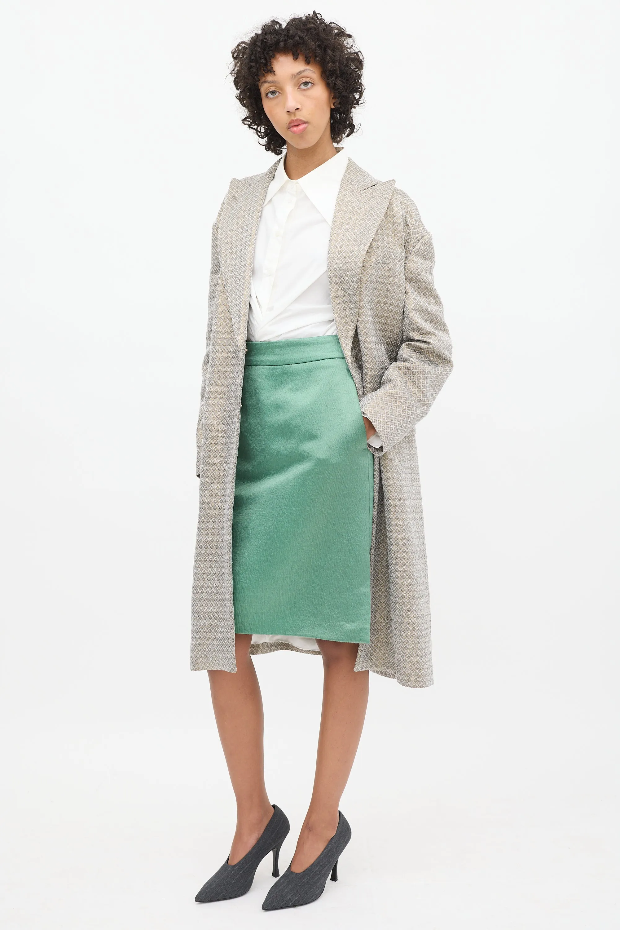 Light Green Puckered Midi Skirt