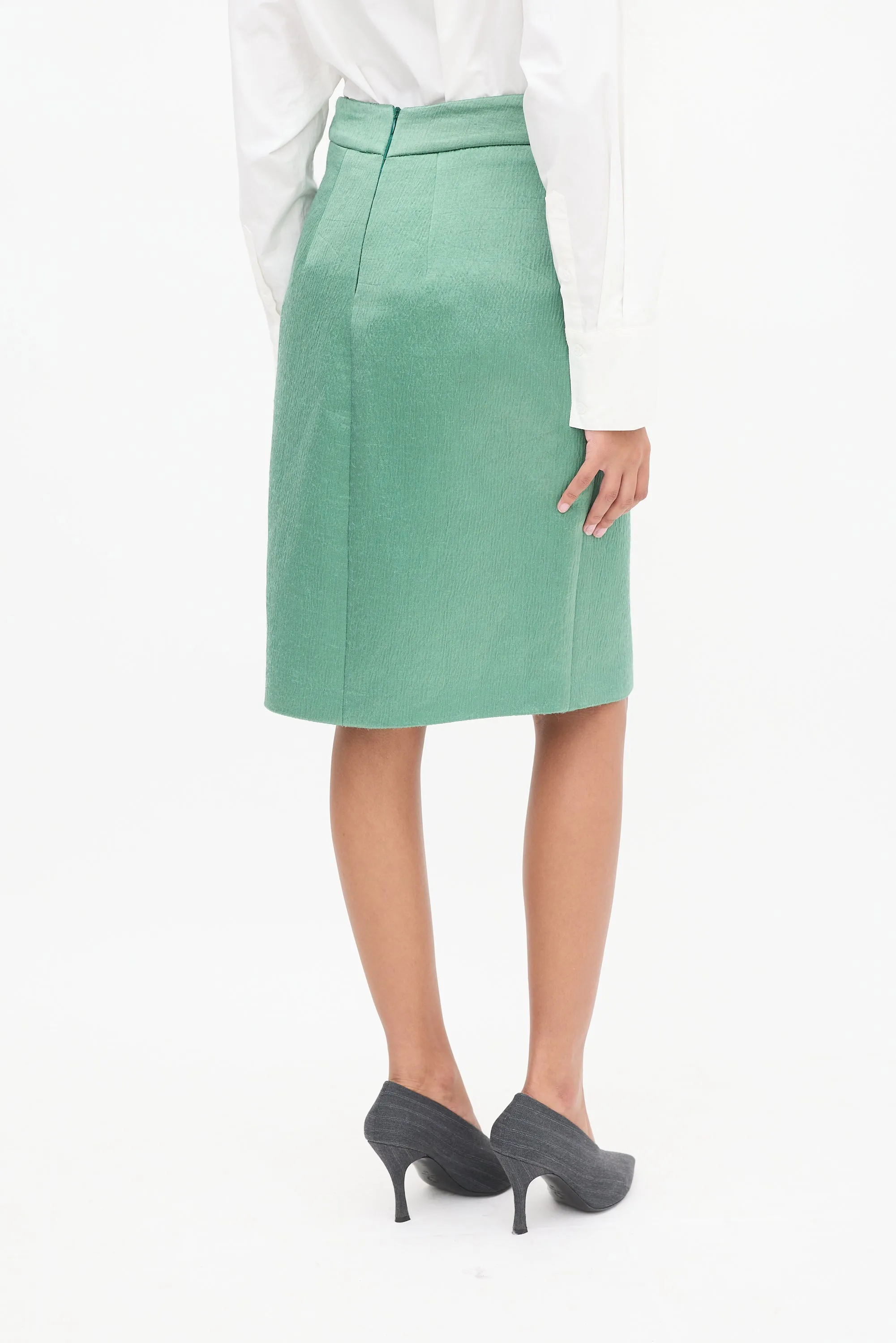 Light Green Puckered Midi Skirt