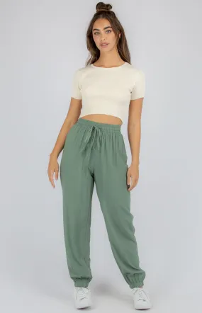 Lightweight Pants With Elastic Cuff Detail