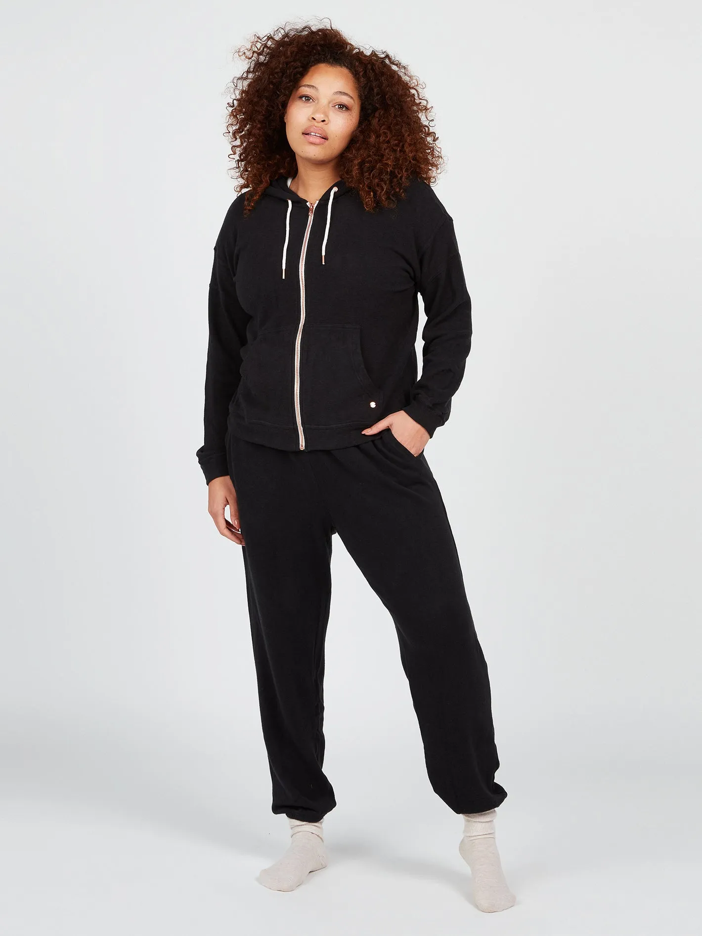 Lived In Lounge Plus Size Zip Up - Black