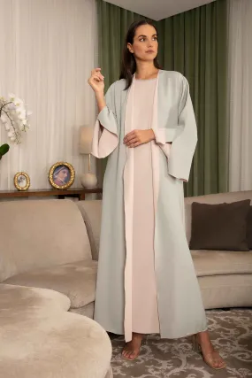 Luna Abaya in Light Tiffany Blue and Nude Pink