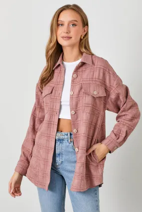 Mauve Plaid Textured Woven Shacket