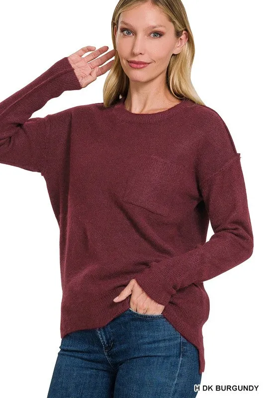 Melange Hi-Low Hem Round Neck Sweater - online exclusive